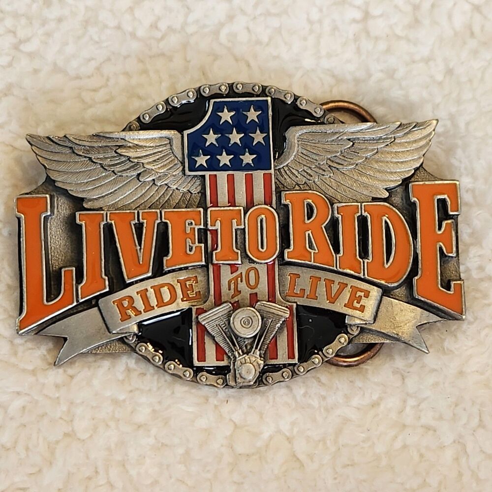 1994 Siskiyou Motorcycle Belt Buckle LIVE TO RIDE - RIDE TO LIVE Winged #1 USA